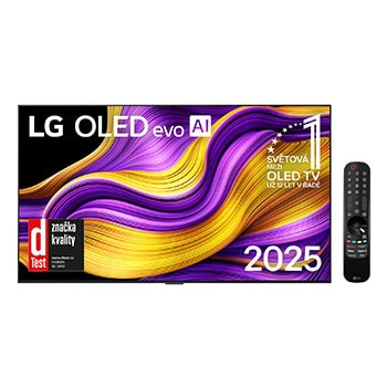 Čelní pohled na LG OLED evo AI C5 4K Smart TV. Na obrazovce je emblém 12 let světové jedničky OLED a logo LG OLED evo AI 2025.