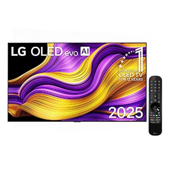 Čelní pohled na 77" LG OLED evo AI G5 4K Smart TV 2025 verze pro montáž na stěnu OLED77G55LW