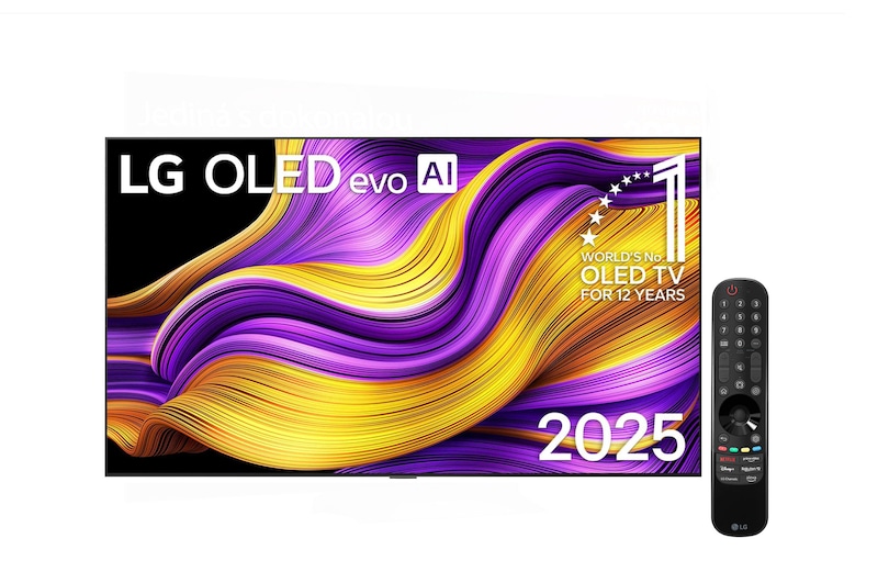 Čelní pohled na 83" LG OLED evo AI G5 4K Smart TV 2025 verze pro montáž na stěnu OLED83G55LW