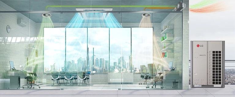 Obrázek čistého vzduchu přiváděného do kanceláře prostřednictvím zařízení Multi V 5.
