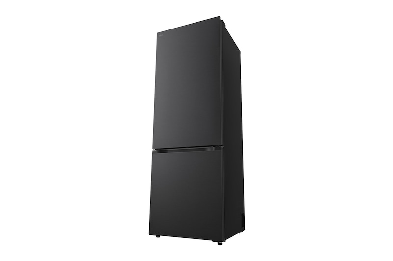 LG fridge freezer (GBBW726AEV) built into dark brown cabinetry with window and sofa on left and sink on right