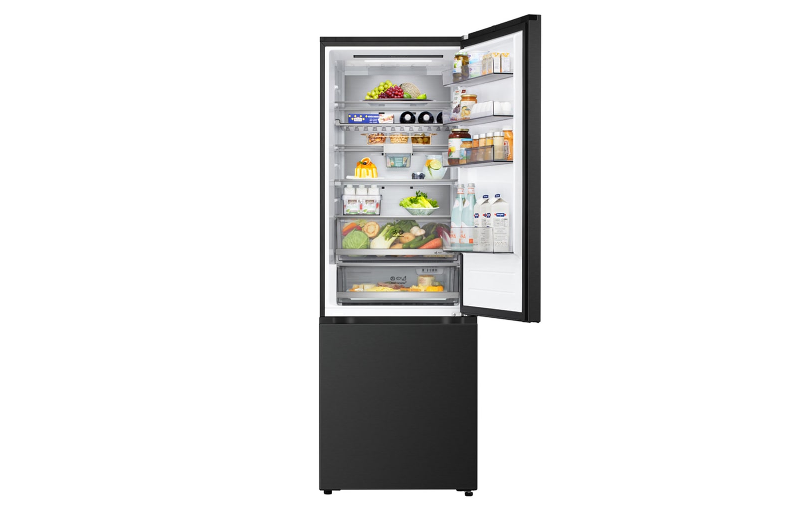 On the left meat with -3°C displayed, in the centre fresh fish with 0°C and on the right, cheese with 2°C.