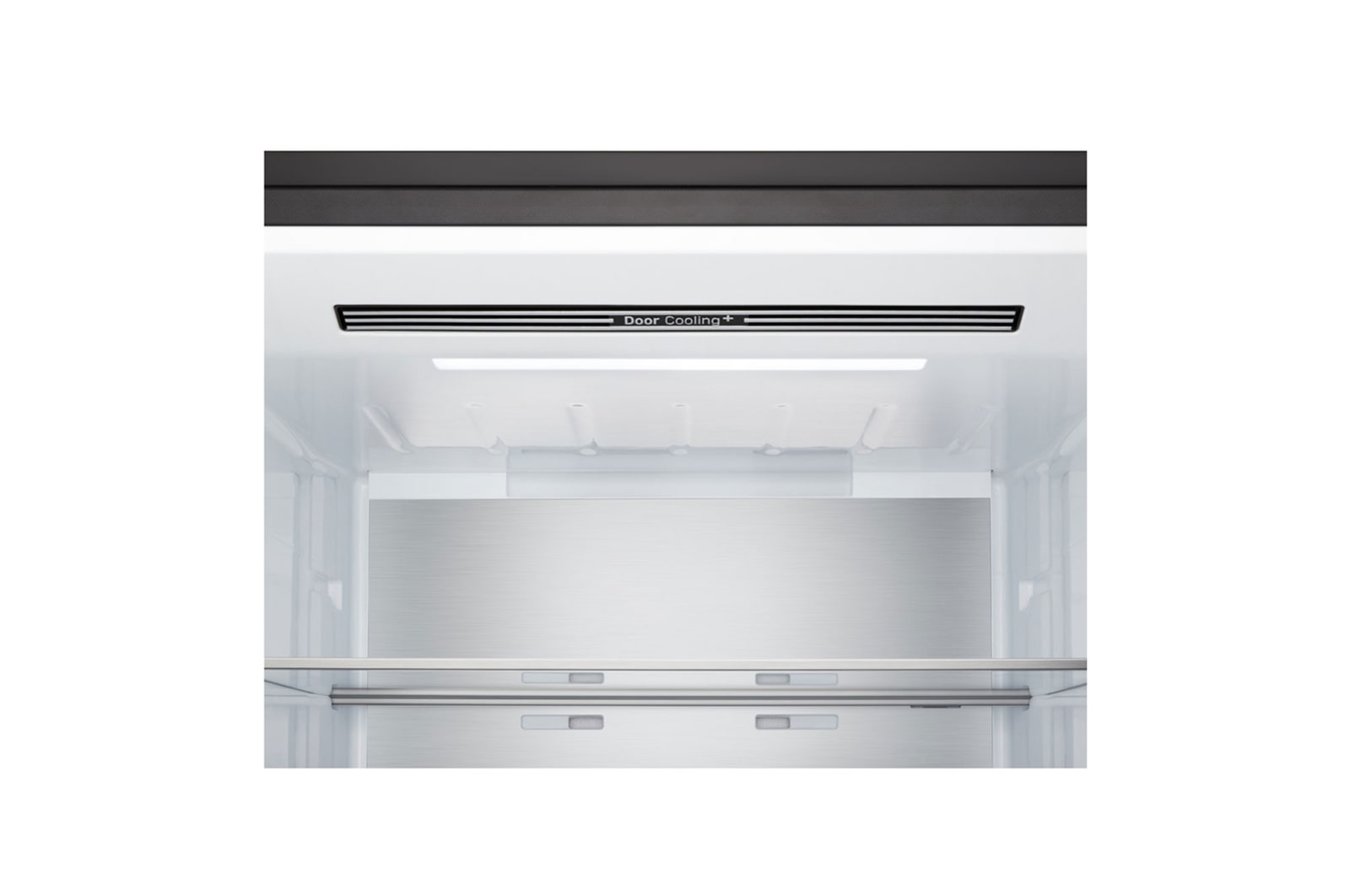 LG bottom freezer (GBBW726AEV) in living space with night city view overlaid with AI Saving Mode graphic and fluctuating energy chart