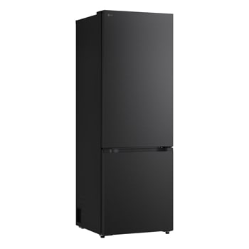 LG fridge freezer (GBBW726AEV) shelf highlighted in blue with arrows up and down right image shows folded shelf holding two water bottles