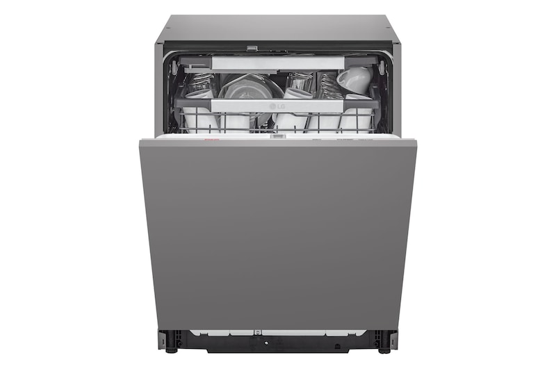 Čelní pohled na Vestavná parní myčka nádobí LG| A |14 sad nádobí QuadWash™| Noble Steel DB976TKS