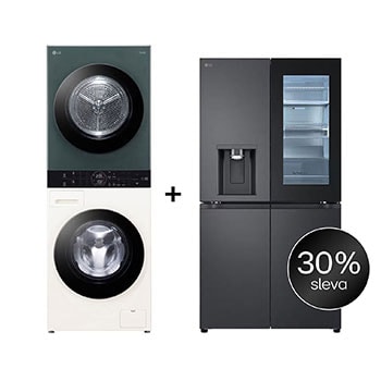 Čelní pohled na SET | LG WashTower WT1210EGF + Chladnička InstaView™ GMG960EVEE CHPRSET4
