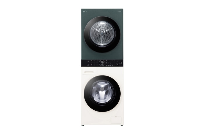 Čelní pohled na LG WashTower | 12 / 10 kg |1400 ot./min | AI DD™ | TurboWash™360°| Bílá/zelená, WT1210EGF