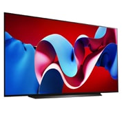 Slightly-angled left-facing side view of LG OLED evo TV, OLED C4