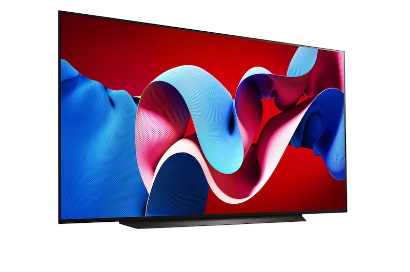 Slightly-angled left-facing side view of LG OLED evo TV, OLED C4