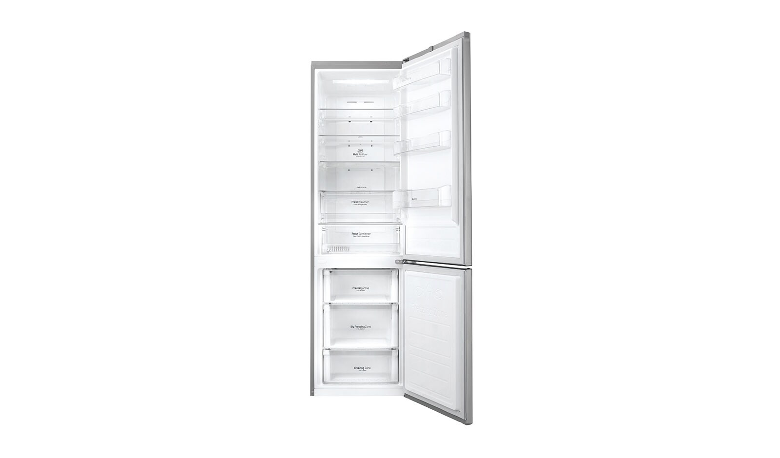 LG Hrubý objem 375 l | 178 kWh/rok | LG Lineární invertorový kompresor | LG Total No Frost | Multi-Air Flow™ | NatureFRESH | Vnější LED displej | Smart Diagnosis™, GBB60PZMFS