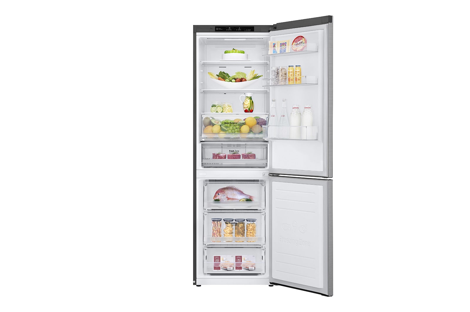LG E | Hrubý objem 374 l | 254 kWh/rok | LG Lineární invertorový kompresor | LG Total No Frost | DoorCooling+™ | Vnitřní LED displej | Smart Diagnosis™, GBB61PZJZN