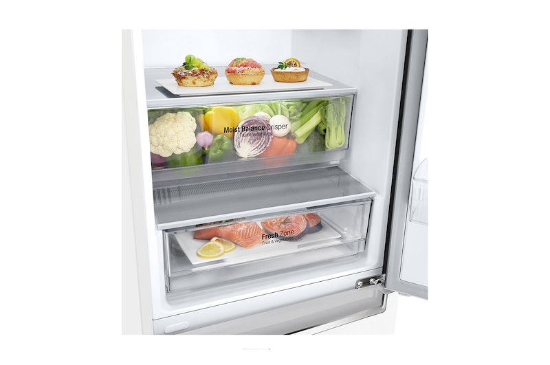 LG E | Hrubý objem 374 l | 255 kWh/rok | LG Lineární invertorový kompresor | LG Total No Frost | DoorCooling+™ | Vnitřní LED displej | Smart Diagnosis™, GBB61SWJZN