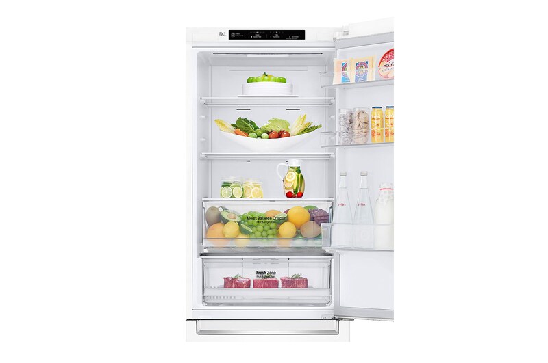 LG E | Hrubý objem 374 l | 255 kWh/rok | LG Lineární invertorový kompresor | LG Total No Frost | DoorCooling+™ | Vnitřní LED displej | Smart Diagnosis™, GBB61SWJZN