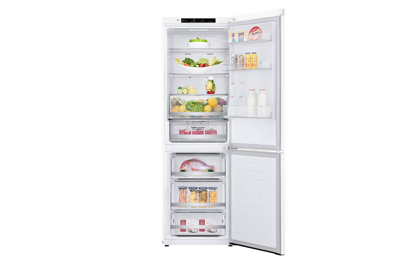 LG E | Hrubý objem 374 l | 273 kWh/rok | LG Lineární invertorový kompresor | LG Total No Frost | DoorCooling+™ | Vnitřní LED displej | Smart Diagnosis™, GBB71SWEZN