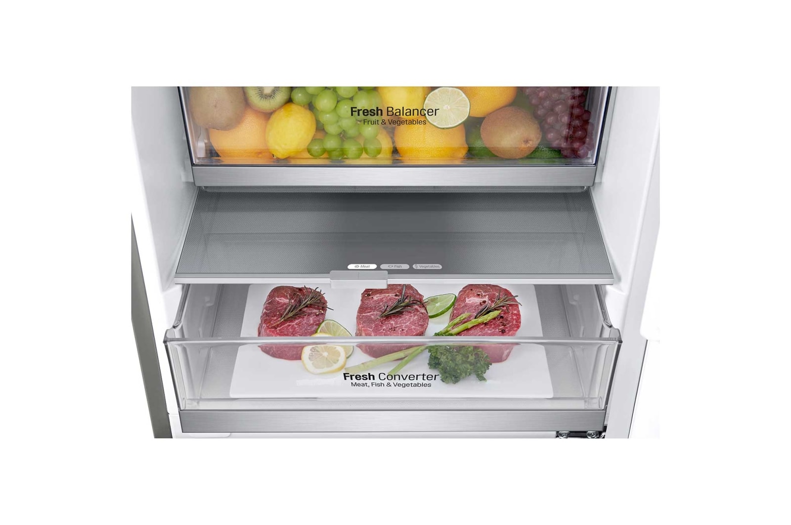 LG Kombinovaná chladnička | C (v rozsahu A až G) | Hrubý objem 419 l | 172 kWh/rok | LG Lineární kompresor | Multi Air Flow | LG ThinQ + WiFi | Door cooling | Metal Fresh, GBB72SAUCN