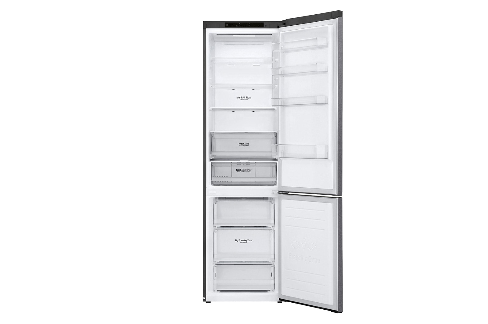 LG ﻿Kombinovaná chladnička | C (v rozsahu A až G) | Hrubý objem 419 l | 172 kWh/rok | LG Lineární kompresor | Multi Air Flow | Smart Diagnosis™ | Door cooling, GBP62DSNCN