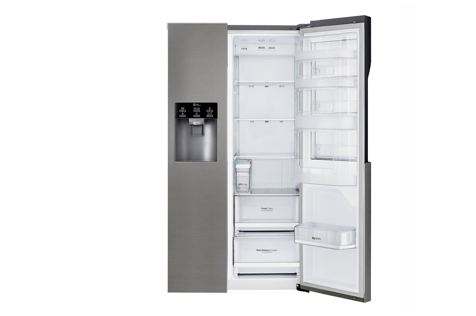 LG Americká chladnička LG | Door-in-Door™ | F | Hrubý objem 663 l | 419 kWh/rok | Lineární invertorový kompresor | Total No Frost | Multi-Air Flow™ | Vnější LED displej, GSJ361DIDV