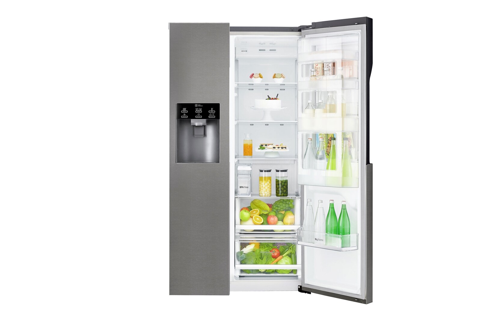 LG Americká chladnička LG | Door-in-Door™ | F | Hrubý objem 663 l | 419 kWh/rok | Lineární invertorový kompresor | Total No Frost | Multi-Air Flow™ | Vnější LED displej, GSJ361DIDV