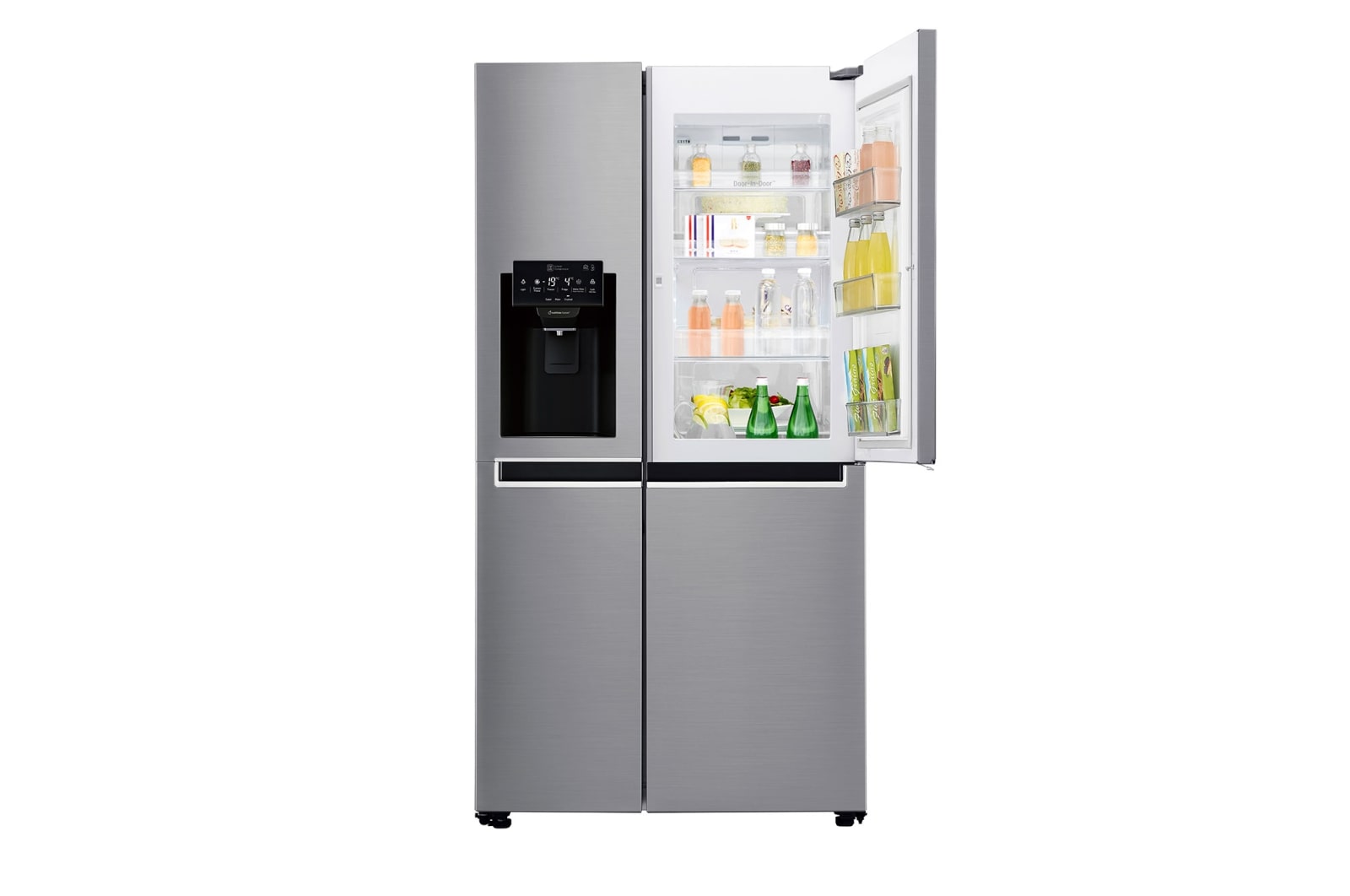 LG Americká chladnička LG | Door-in-Door™ | F | Hrubý objem 668 l | 431 kWh/rok | Lineární invertorový kompresor | Total No Frost | Multi-Air Flow™ | Vnější LED displej | Nápojový automat, GSJ760PZUZ