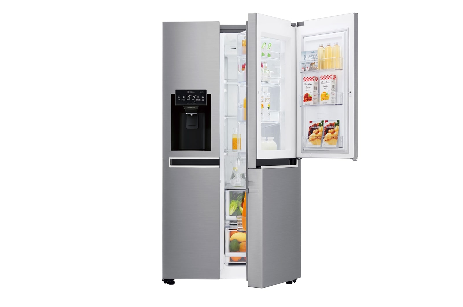 LG Americká chladnička LG | Door-in-Door™ | F | Hrubý objem 668 l | 431 kWh/rok | Lineární invertorový kompresor | Total No Frost | Multi-Air Flow™ | Vnější LED displej | Nápojový automat, GSJ760PZUZ