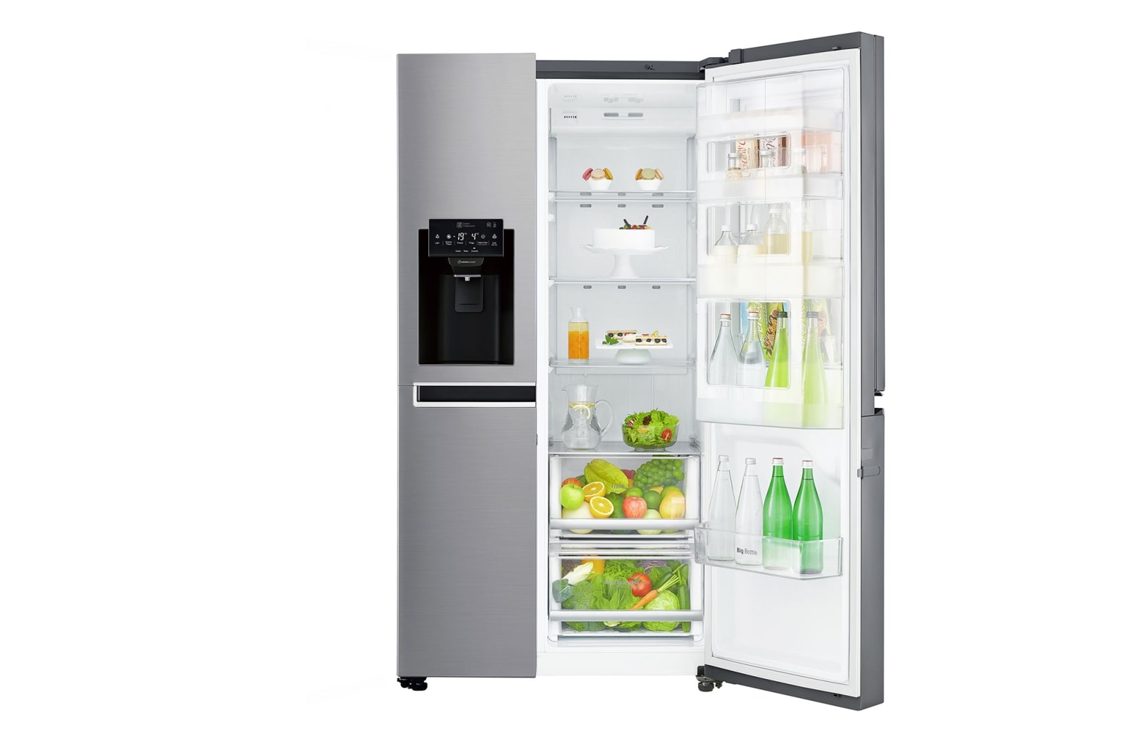 LG Americká chladnička LG | Door-in-Door™ | F | Hrubý objem 668 l | 431 kWh/rok | Lineární invertorový kompresor | Total No Frost | Multi-Air Flow™ | Vnější LED displej | Nápojový automat, GSJ760PZUZ