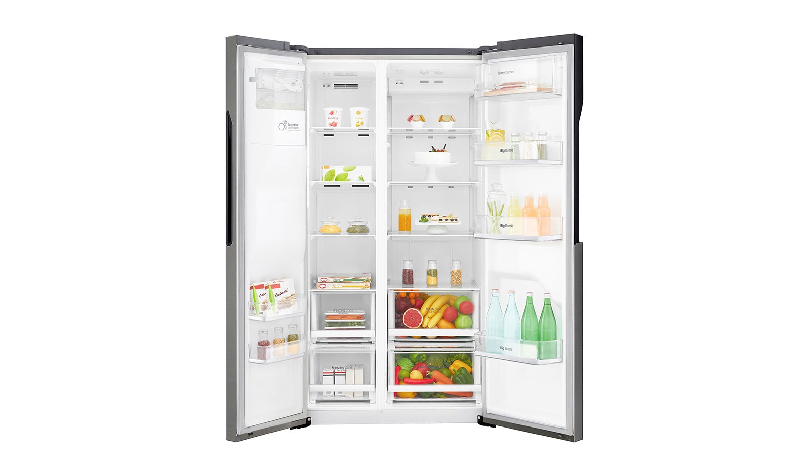 LG Americká chladnička LG | F | Hrubý objem 663 l | 419 kWh/rok | Lineární invertorový kompresor | Total No Frost | Multi-Air Flow™ | Vnější LED displej | Nápojový automat, GSL360ICEV