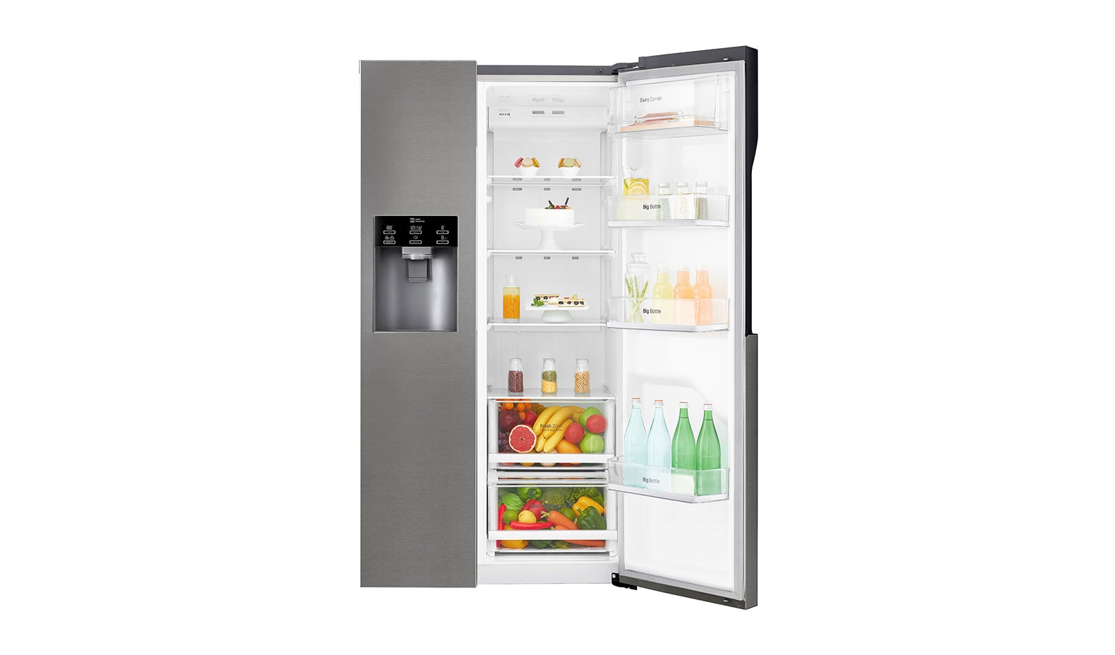 LG Americká chladnička LG | F | Hrubý objem 663 l | 419 kWh/rok | Lineární invertorový kompresor | Total No Frost | Multi-Air Flow™ | Vnější LED displej | Nápojový automat, GSL360ICEV