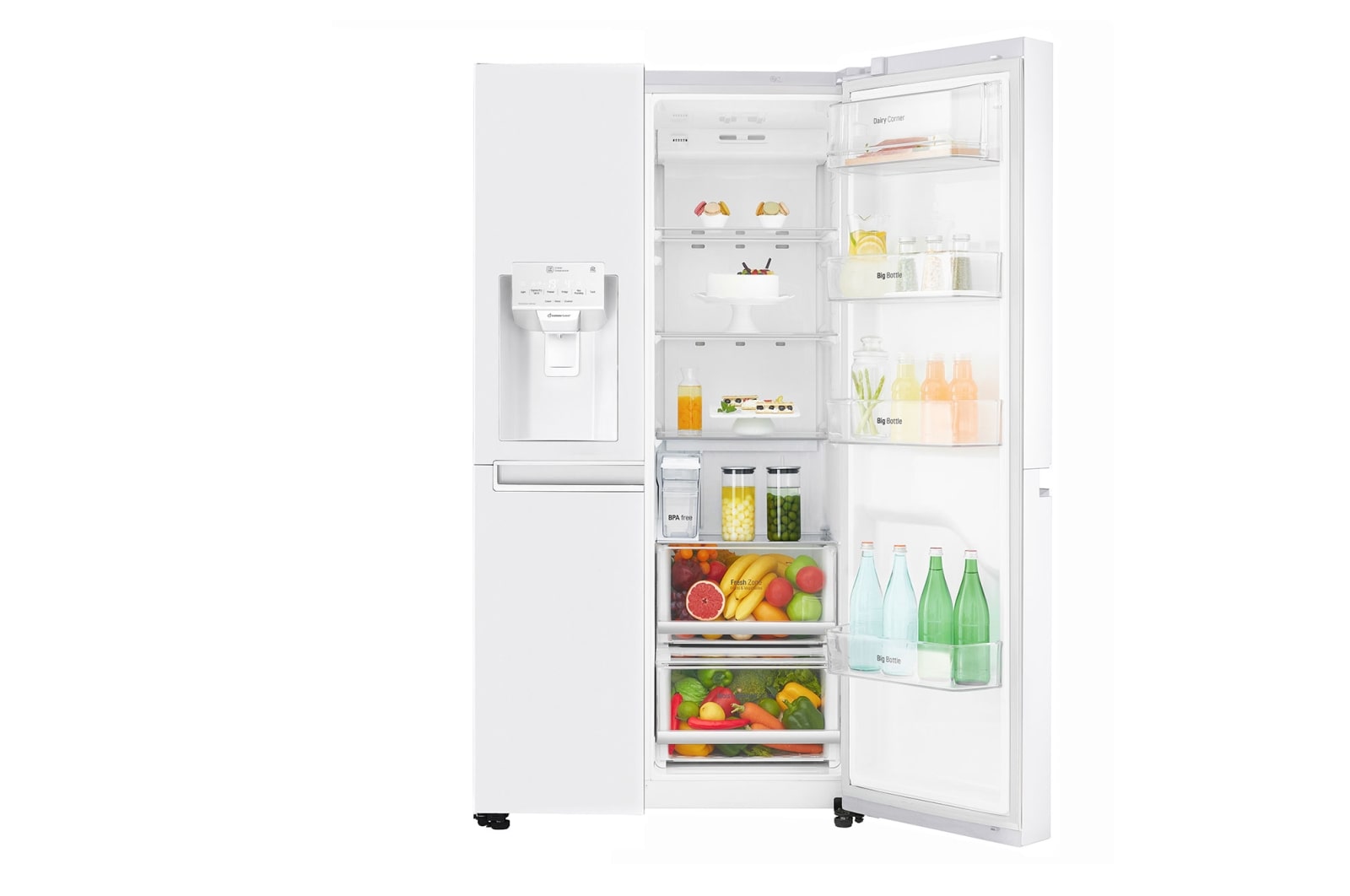 LG F | Hrubý objem 668 l | 376 kWh/rok | LG Lineární invertorový kompresor | LG Total No Frost | Multi-Air Flow™ | Vnější LED displej | Nápojový automat | ThinQ™ + WiFi, GSL961SWUZ