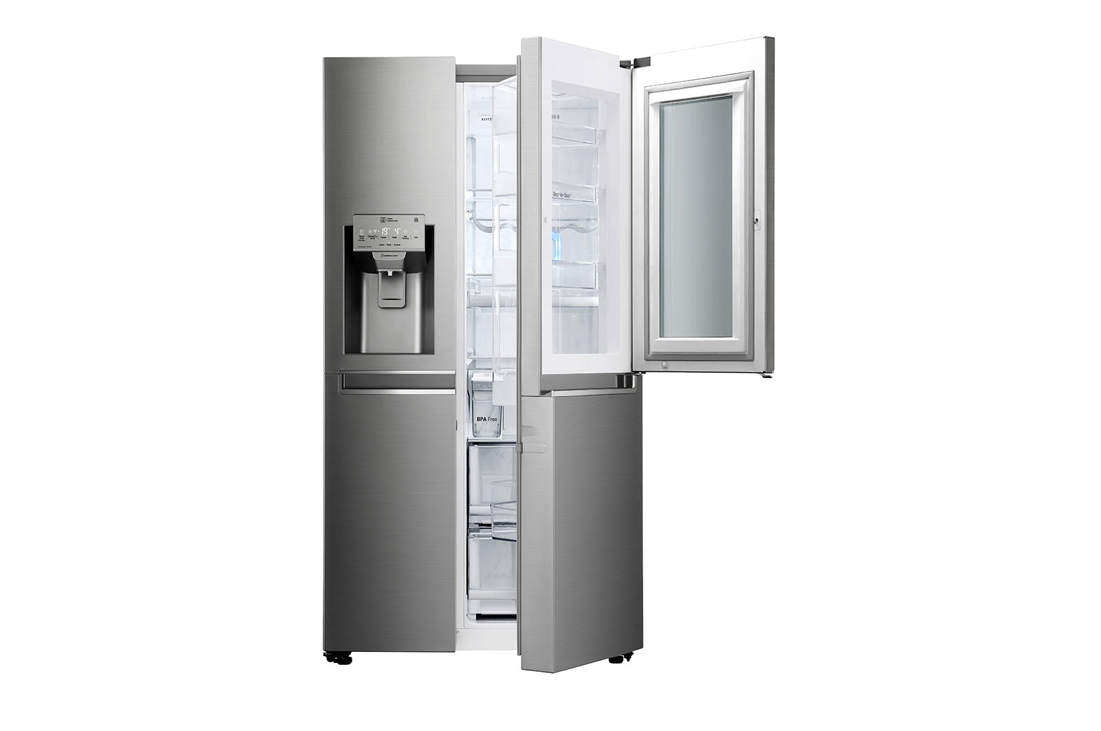 LG Americká chladnička | InstaView Door-in-Door™ | F | Hrubý objem 675 l | 431 kWh/rok | LG Lineární invertorový kompresor | LG Total No Frost | Multi-Air Flow™ | Nápojový automat | Pure N Fresh™ | ThinQ™ + WiFi, GSX961NSAZ