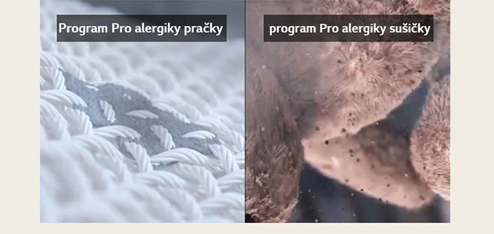 Vlevo – Program Pro alergiky pračky, vpravo – Program Pro alergiky sušičky