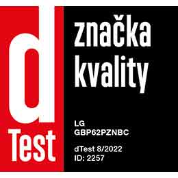 LG chladnička GBP62PZNBC byla oceněna značkou kvality dTest 8/2022.