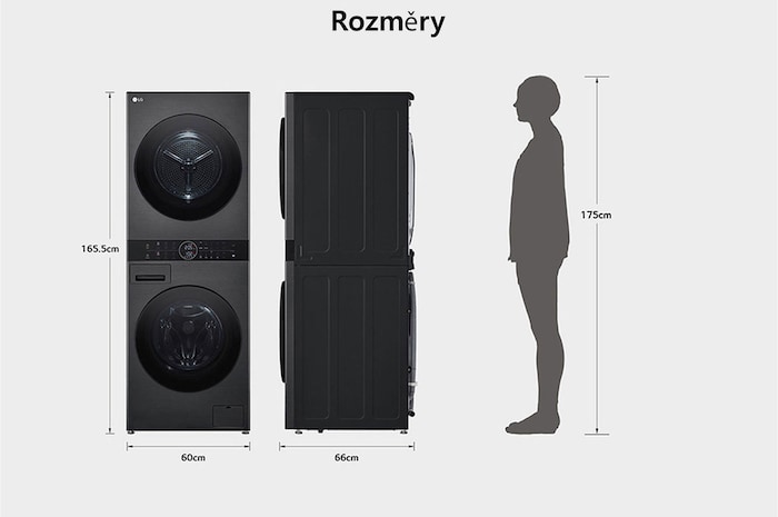 LG WashTower | 12 / 10 kg |1400 ot./min | AI DD™ | TurboWash™360°|Černá/šedá, WT1210BBF