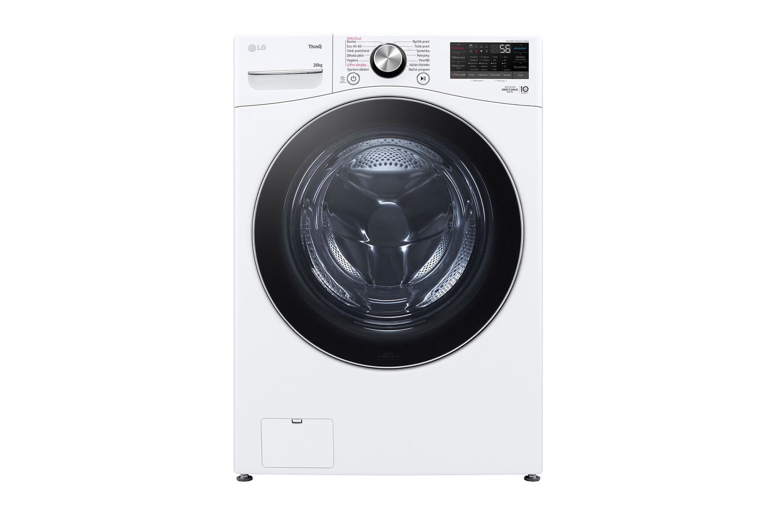 Čelní pohled na Parní pračka LG | 20 kg | B | 1000 ot./min | Direct Drive™ | AI DD™|Bílá F0P3CYV2W