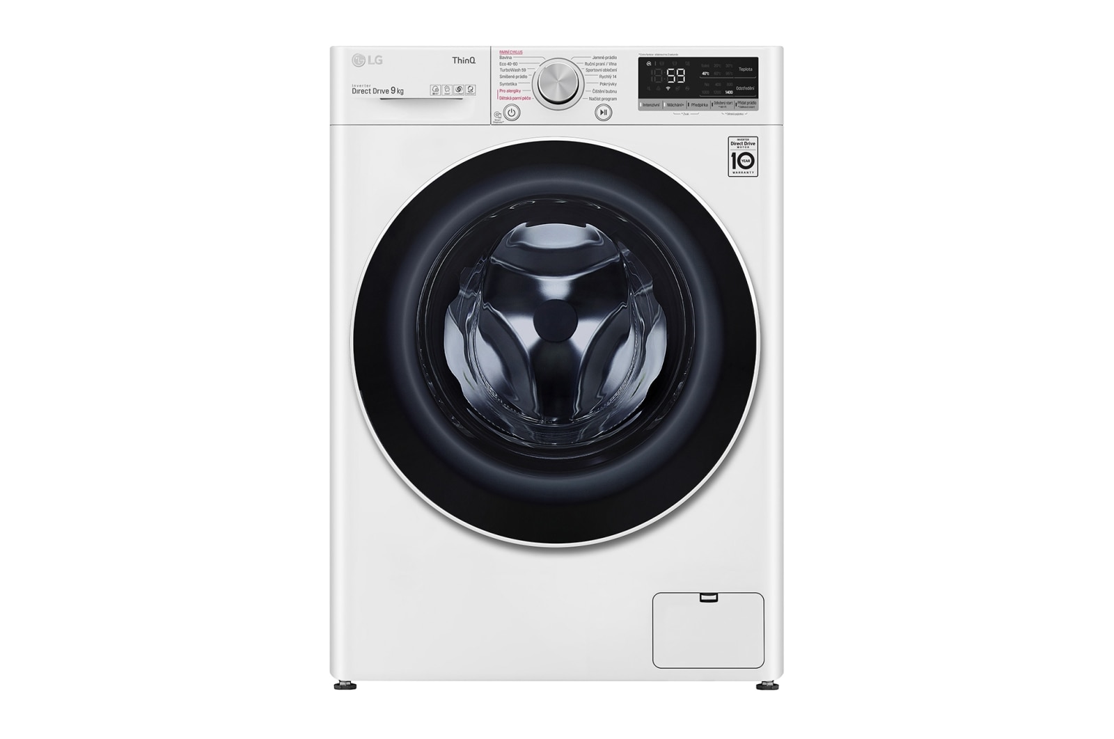 LG 9 kg parní pračka, Direct Drive™ motor, optimální volba pracích pohybů, parní praní Steam™, TurboWash™, ThinQ+WiFi, F49V5VW0W