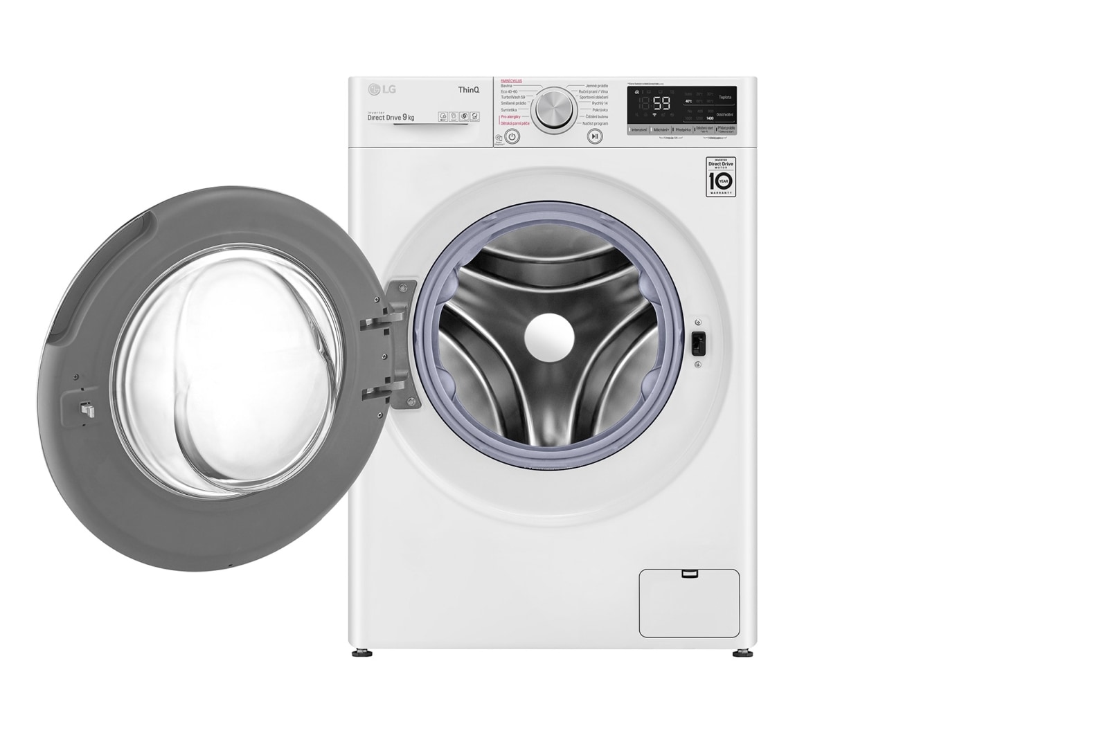 LG 9 kg parní pračka, Direct Drive™ motor, optimální volba pracích pohybů, parní praní Steam™, TurboWash™, ThinQ+WiFi, F49V5VW0W