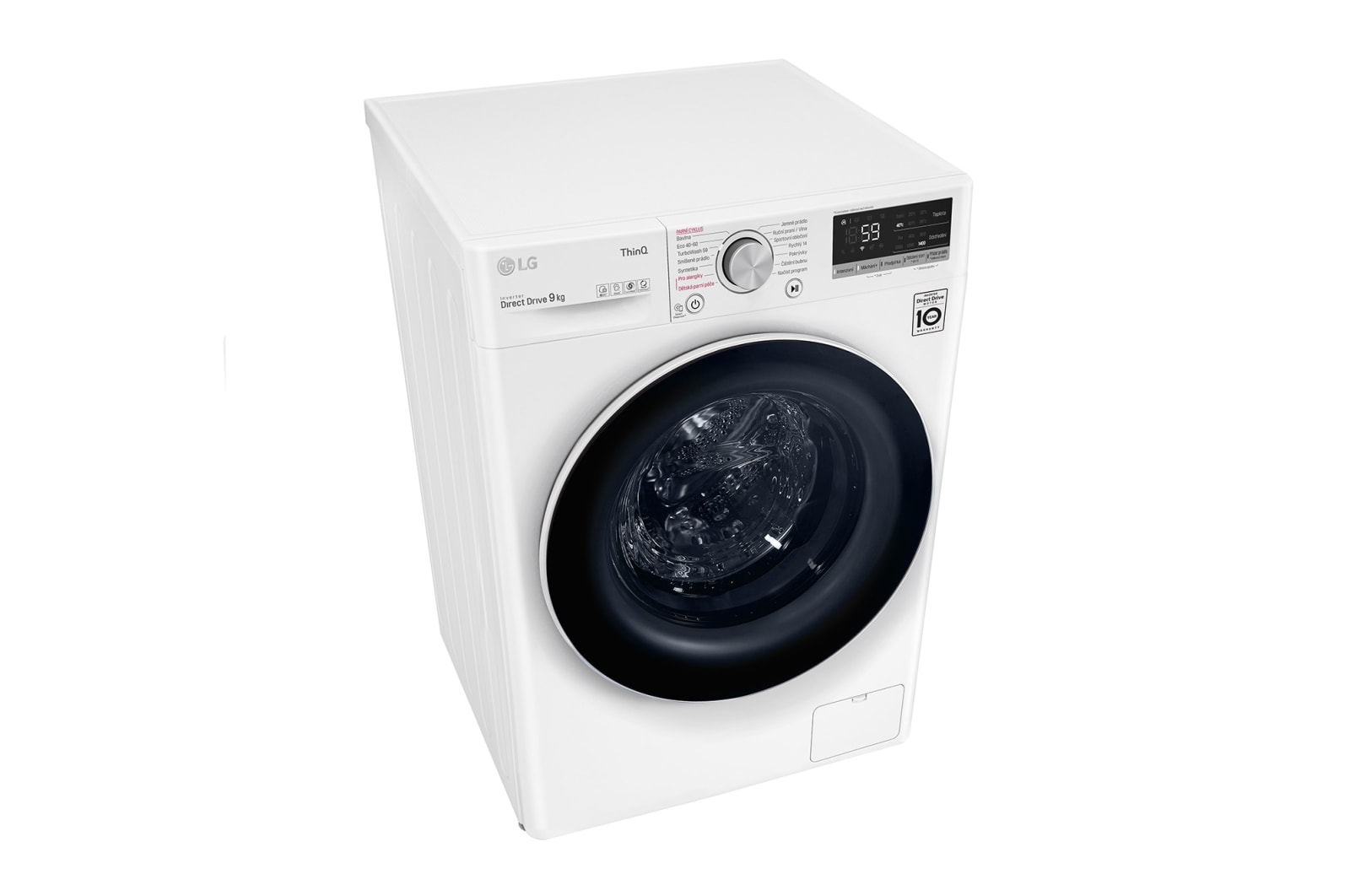 LG 9 kg parní pračka, Direct Drive™ motor, optimální volba pracích pohybů, parní praní Steam™, TurboWash™, ThinQ+WiFi, F49V5VW0W