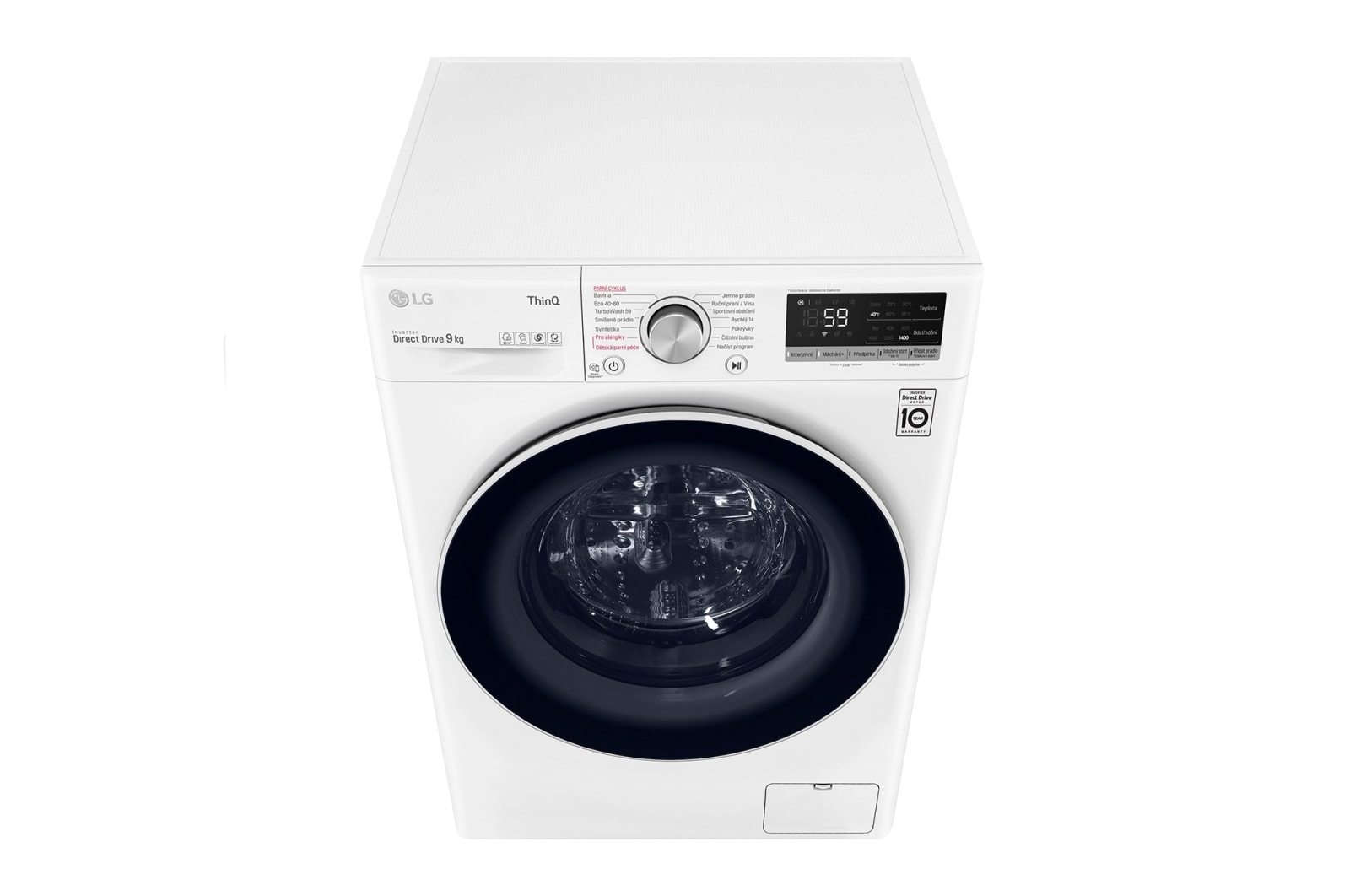 LG 9 kg parní pračka, Direct Drive™ motor, optimální volba pracích pohybů, parní praní Steam™, TurboWash™, ThinQ+WiFi, F49V5VW0W