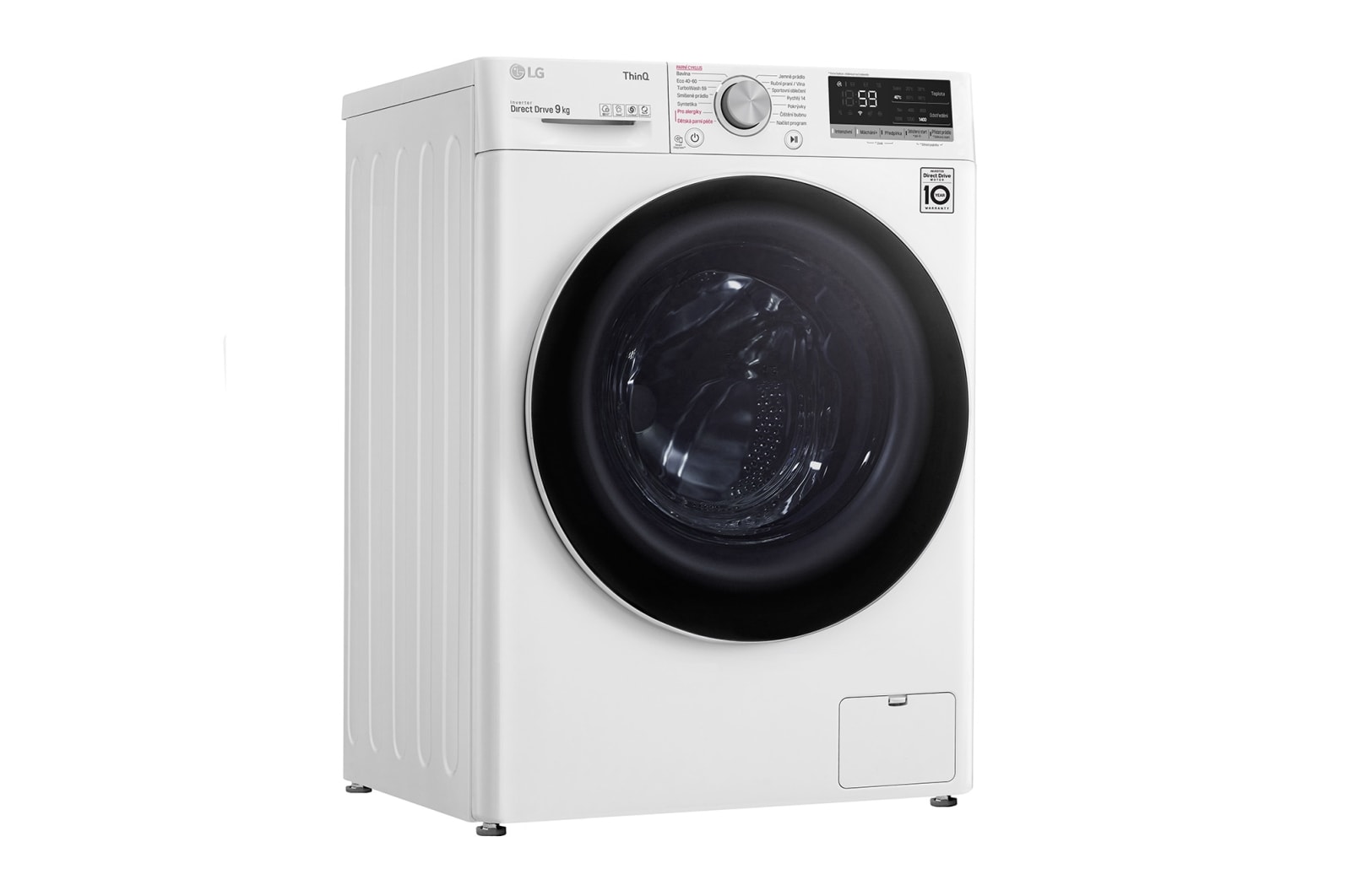 LG 9 kg parní pračka, Direct Drive™ motor, optimální volba pracích pohybů, parní praní Steam™, TurboWash™, ThinQ+WiFi, F49V5VW0W