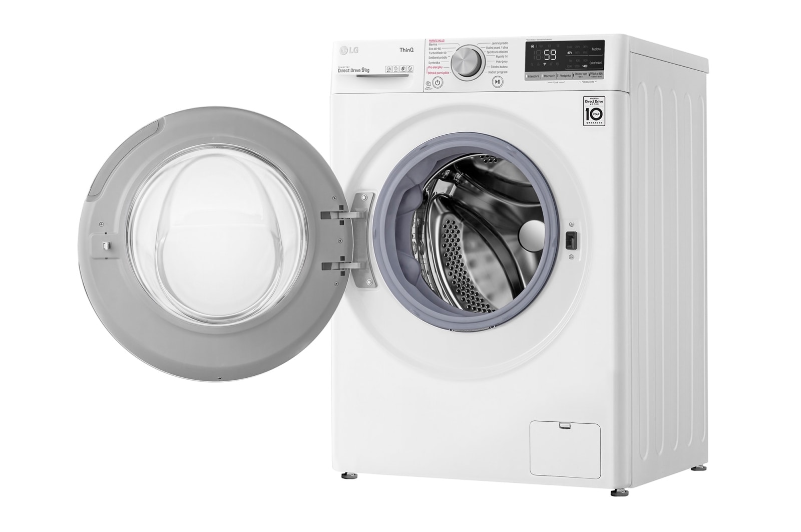 LG 9 kg parní pračka, Direct Drive™ motor, optimální volba pracích pohybů, parní praní Steam™, TurboWash™, ThinQ+WiFi, F49V5VW0W