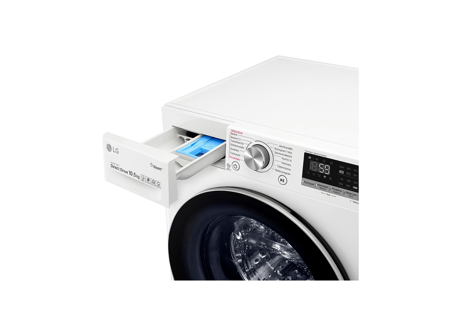 LG 10,5 kg parní pračka, A+++ (v rozsahu A+++ až D), Direct Drive™ motor, AI DD™, TurboWash™ - praní za 59 minut, AI DD™ - optimální volba pracích pohybů, parní péče Steam+™, ThinQ™ + WiFi, F4WV710P1
