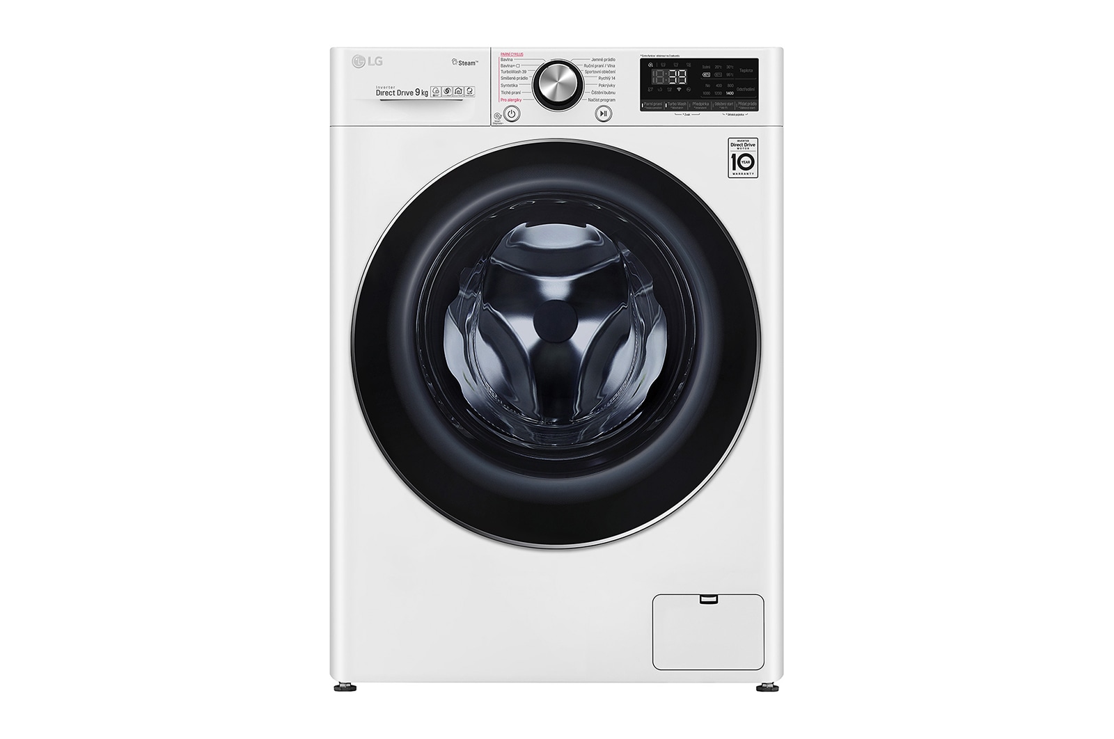 LG 9 kg parní pračka, Direct Drive™ motor, TurboWash™360° - praní za 39 minut,  AI DD™ - optimální volba pracích pohybů, parní péče Steam+™, ThinQ™ + WiFi, F4WV909P2