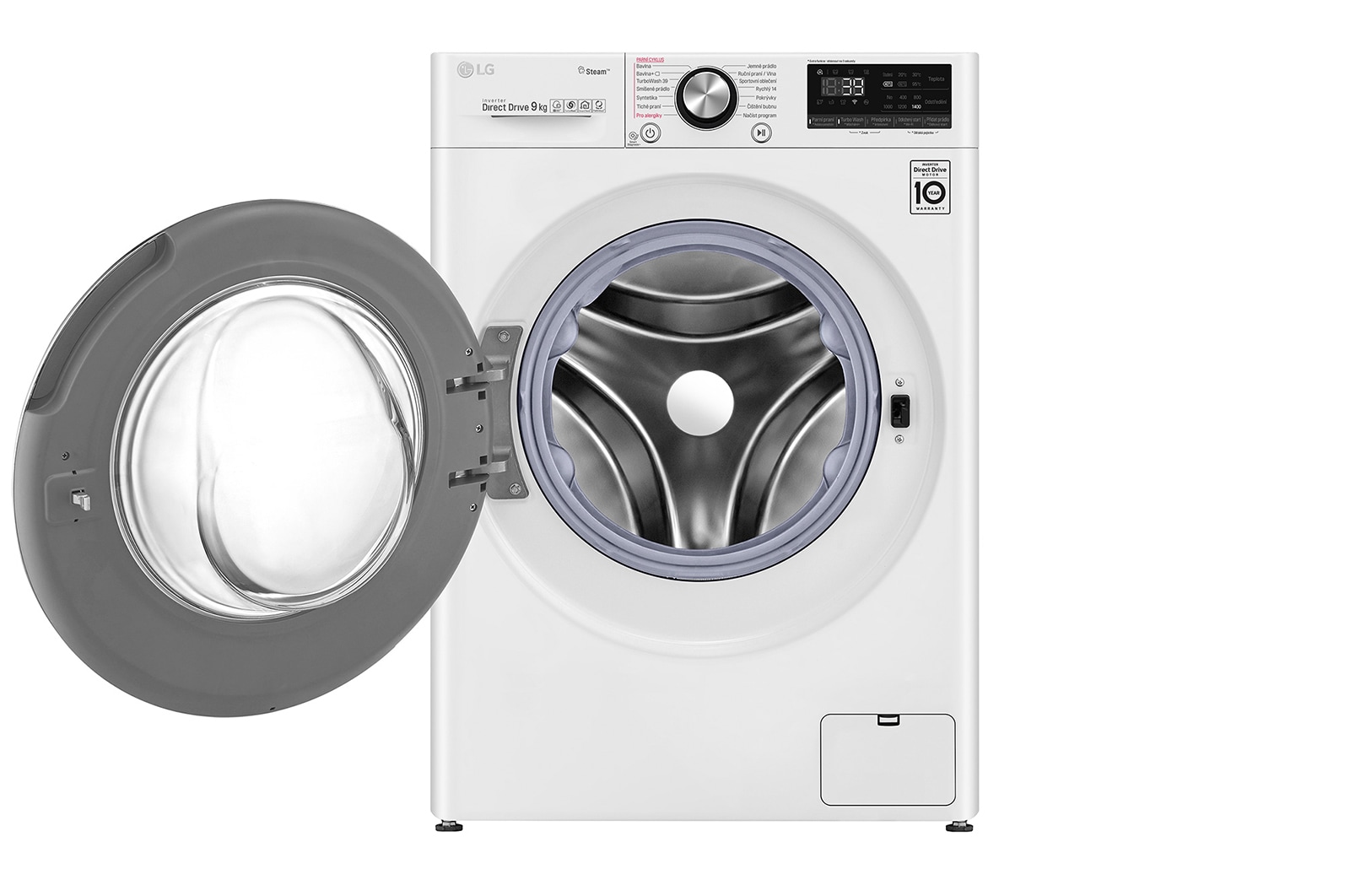 LG 9 kg parní pračka, Direct Drive™ motor, TurboWash™360° - praní za 39 minut,  AI DD™ - optimální volba pracích pohybů, parní péče Steam+™, ThinQ™ + WiFi, F4WV909P2