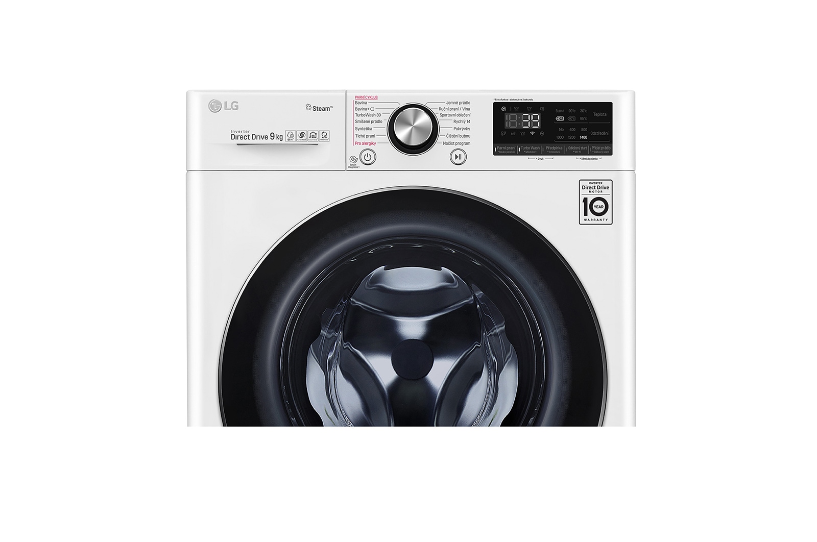 LG 9 kg parní pračka, Direct Drive™ motor, TurboWash™360° - praní za 39 minut,  AI DD™ - optimální volba pracích pohybů, parní péče Steam+™, ThinQ™ + WiFi, F4WV909P2