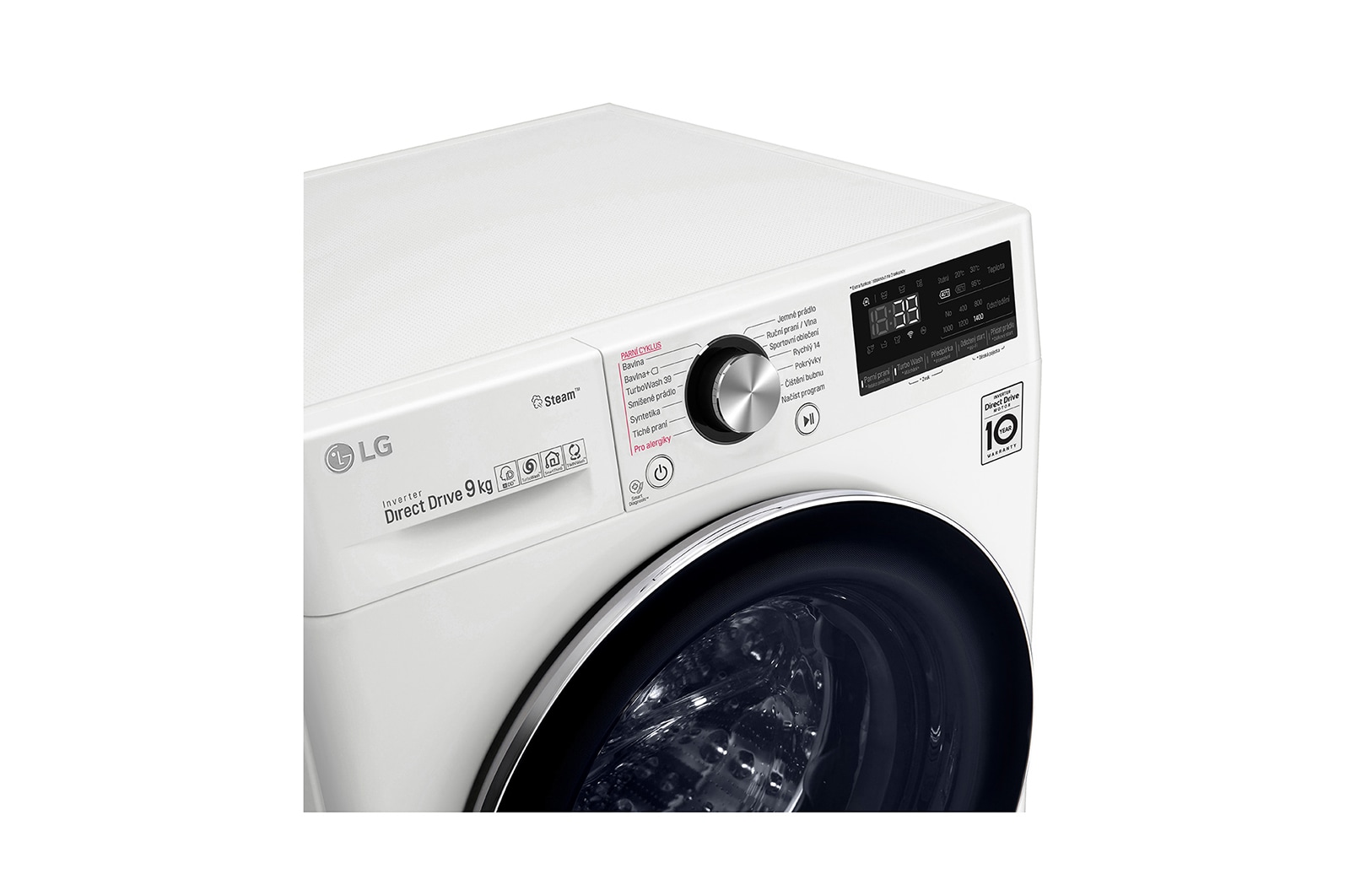 LG 9 kg parní pračka, Direct Drive™ motor, TurboWash™360° - praní za 39 minut,  AI DD™ - optimální volba pracích pohybů, parní péče Steam+™, ThinQ™ + WiFi, F4WV909P2