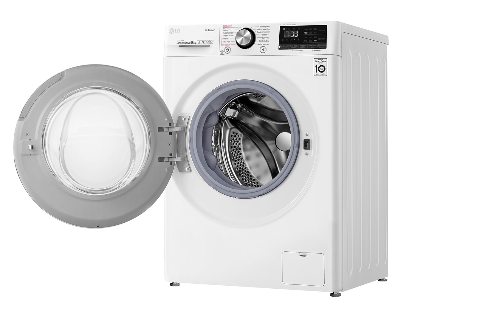 LG 9 kg parní pračka, Direct Drive™ motor, TurboWash™360° - praní za 39 minut,  AI DD™ - optimální volba pracích pohybů, parní péče Steam+™, ThinQ™ + WiFi, F4WV909P2