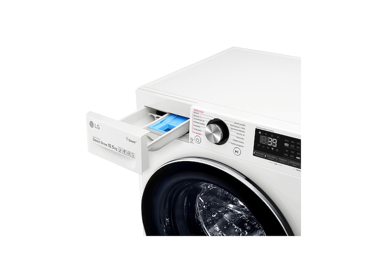 LG 10,5 kg parní pračka, A+++ (v rozsahu A+++ až D), Direct Drive™ motor, TurboWash™360° - praní za 39 minut, AI DD™ - optimální volba pracích pohybů, parní péče Steam+™, ThinQ™ + WiFi, F4WV910P2