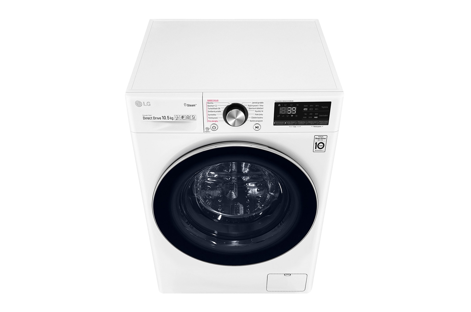 LG 10,5 kg parní pračka, A+++ (v rozsahu A+++ až D), Direct Drive™ motor, TurboWash™360° - praní za 39 minut, AI DD™ - optimální volba pracích pohybů, parní péče Steam+™, ThinQ™ + WiFi, F4WV910P2