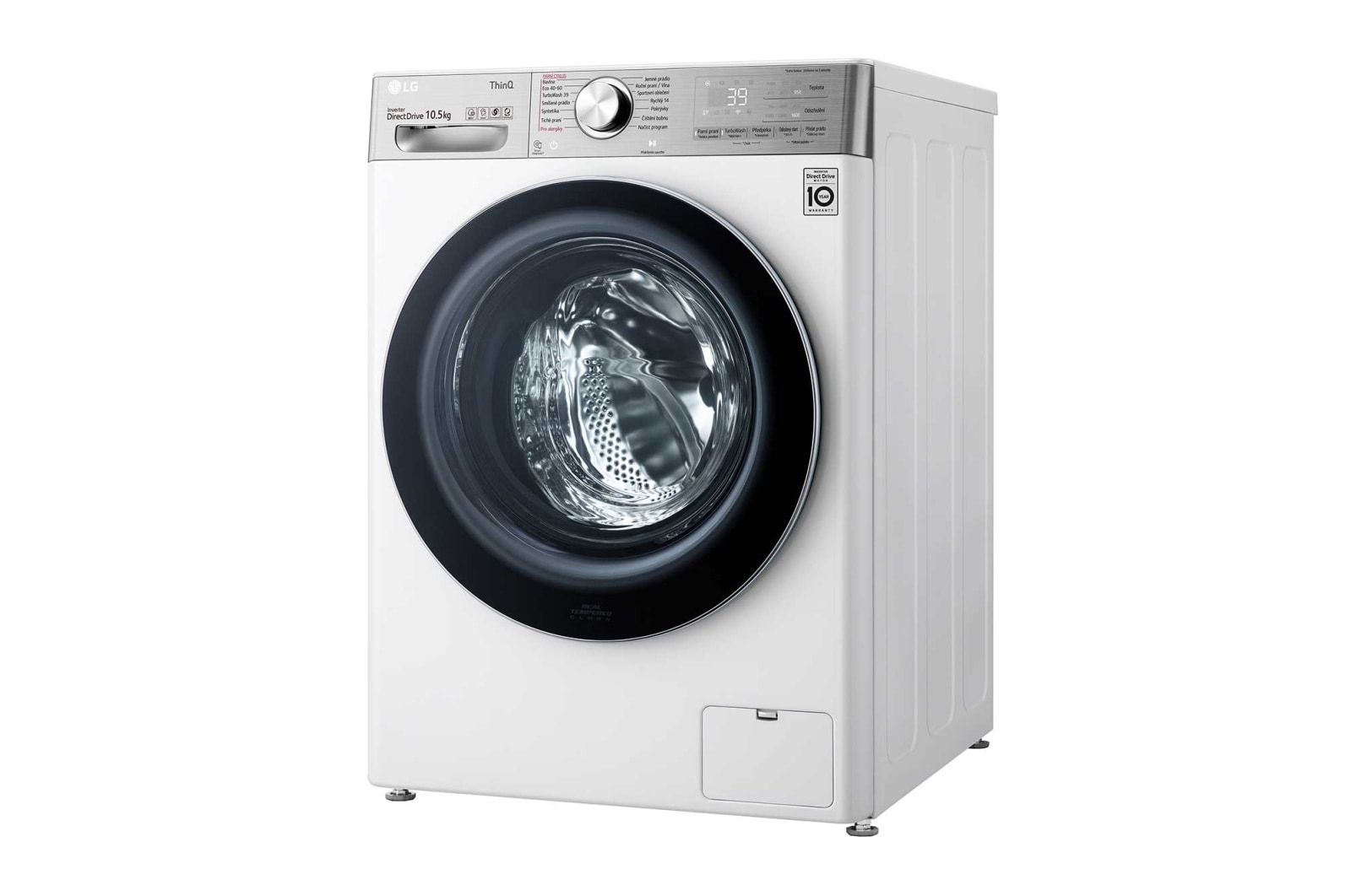 LG 10,5 kg parní pračka, Direct Drive™ motor, neomezené množství pracích pohybů, parní praní Steam+™, TurboWash™360°, ThinQ+WiFi, F610V10RW2W