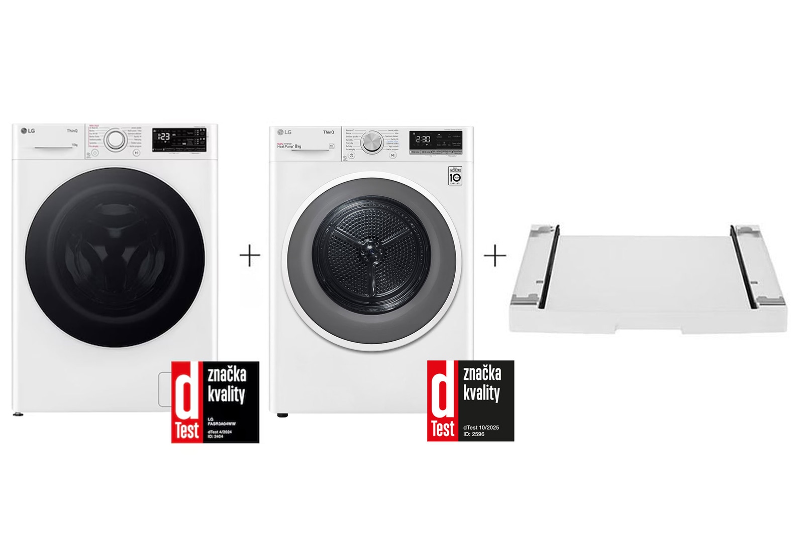 Čelní pohled na PRACÍ SET | LG Pračka FASR3A04WW + Sušička RC8TV9AVHN + Výsuvný mezikus ZDARMA LAUNWDSN25