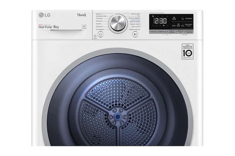 LG 8 kg sušička, A++ (v rozsahu A++ až D), 14 programů, 13 přídavných možností, 3 možnosti sušení, ThinQ™ + WiFi připojení, RC81V5AV7Q